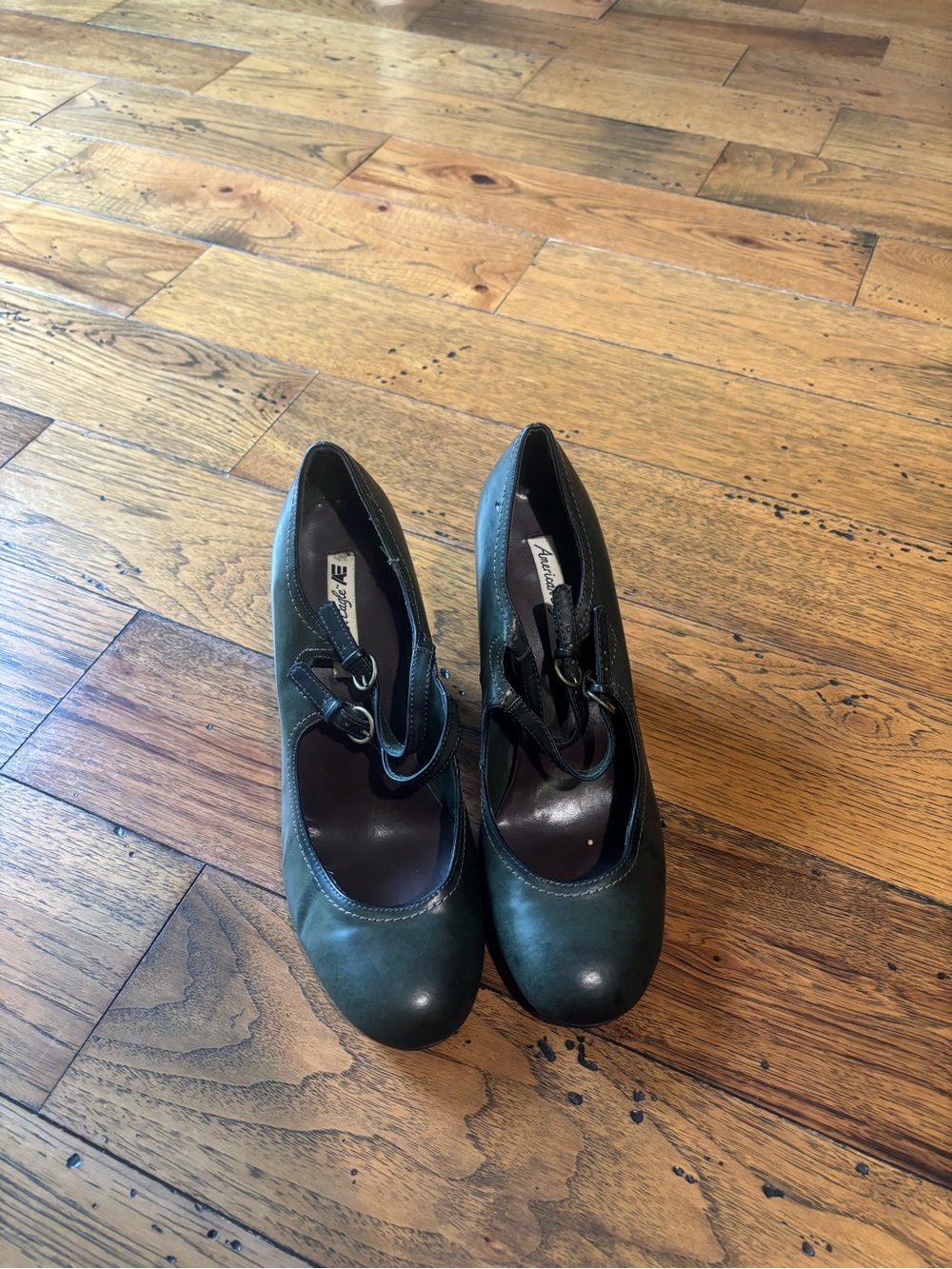 American Eagle Women’s Dark Green Faux Leather Mary Jane Heels Size 11